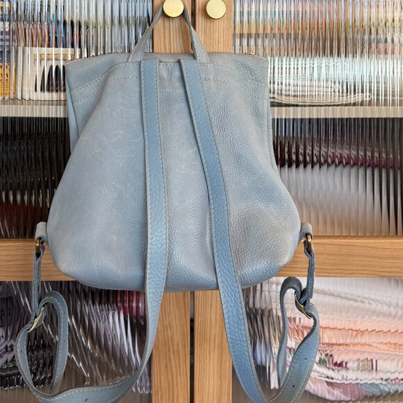 Portland Leather Goods Backpack | Sky Blue Pebbled Leather | Gold Hardware - Picture 3 of 5